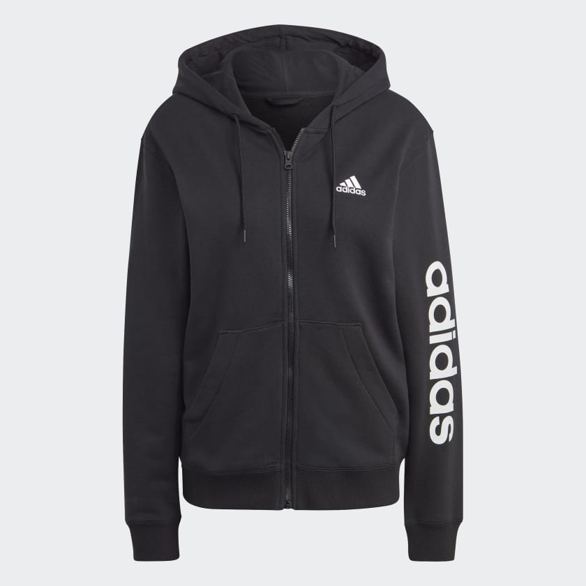 Felpa con cappuccio Essentials Linear Full Zip French Terry Nero IC6863 01 laydown