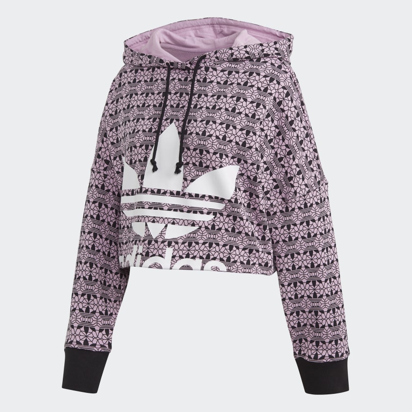 Adidas trefoil allover shop print pullover hoodie