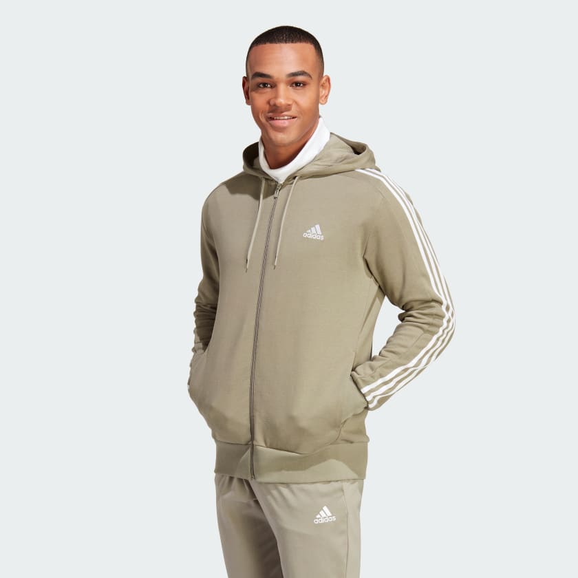 adidas Essentials French Terry 3-Stripes Hoodie - Green | Men's Lifestyle | adidas Sportswear