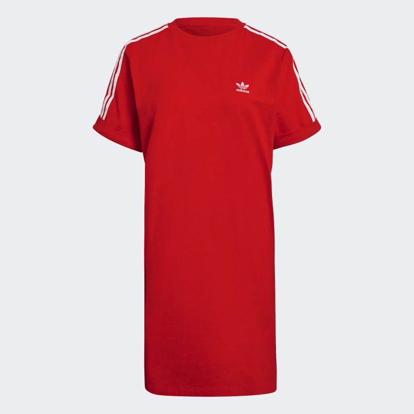 adidas Adicolor Classics Roll-Up Sleeve Tee Dress - Red | Women's ...