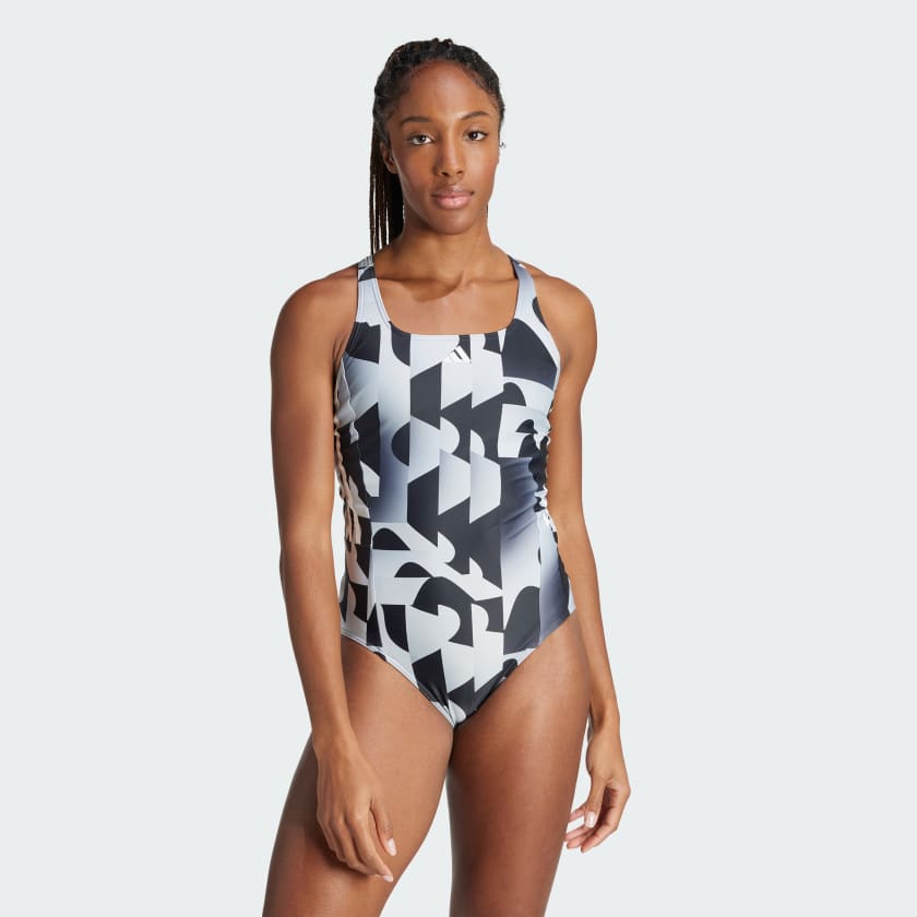 adidas 3 Stripes Graphic Swimsuit Black adidas UK