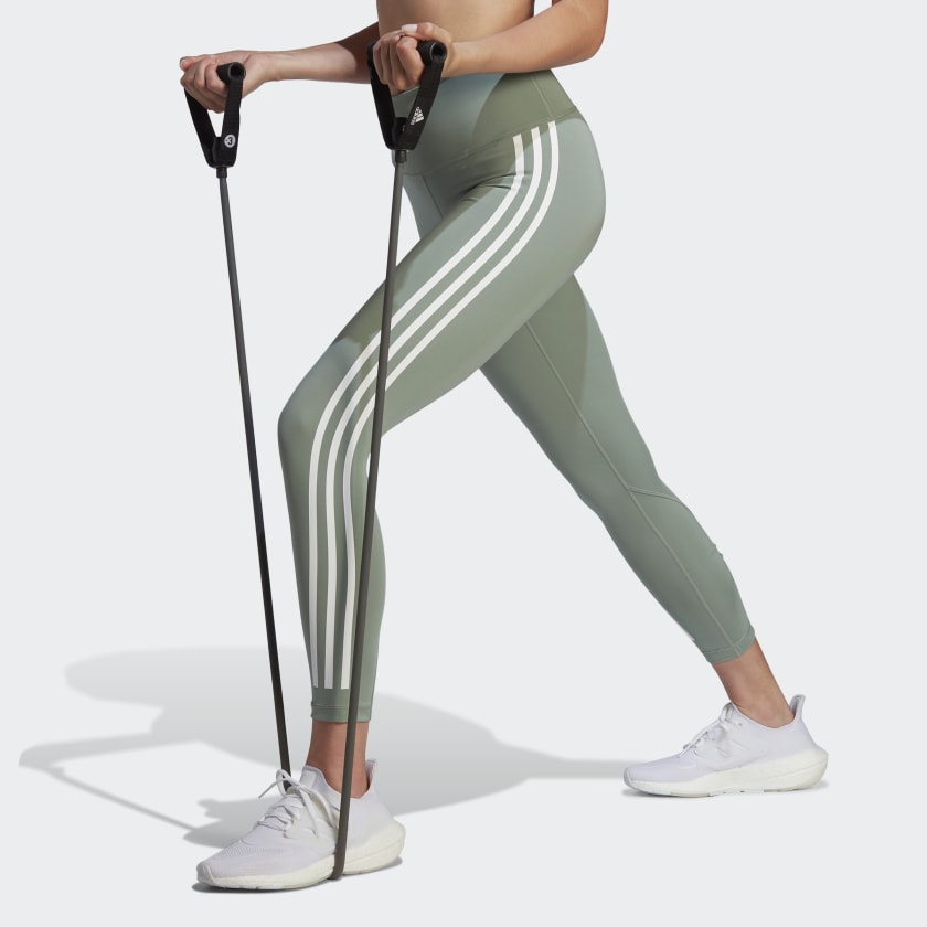 adidas Optime Train Icons 3-Stripes 7/8 Leggings - Green, Women's Training