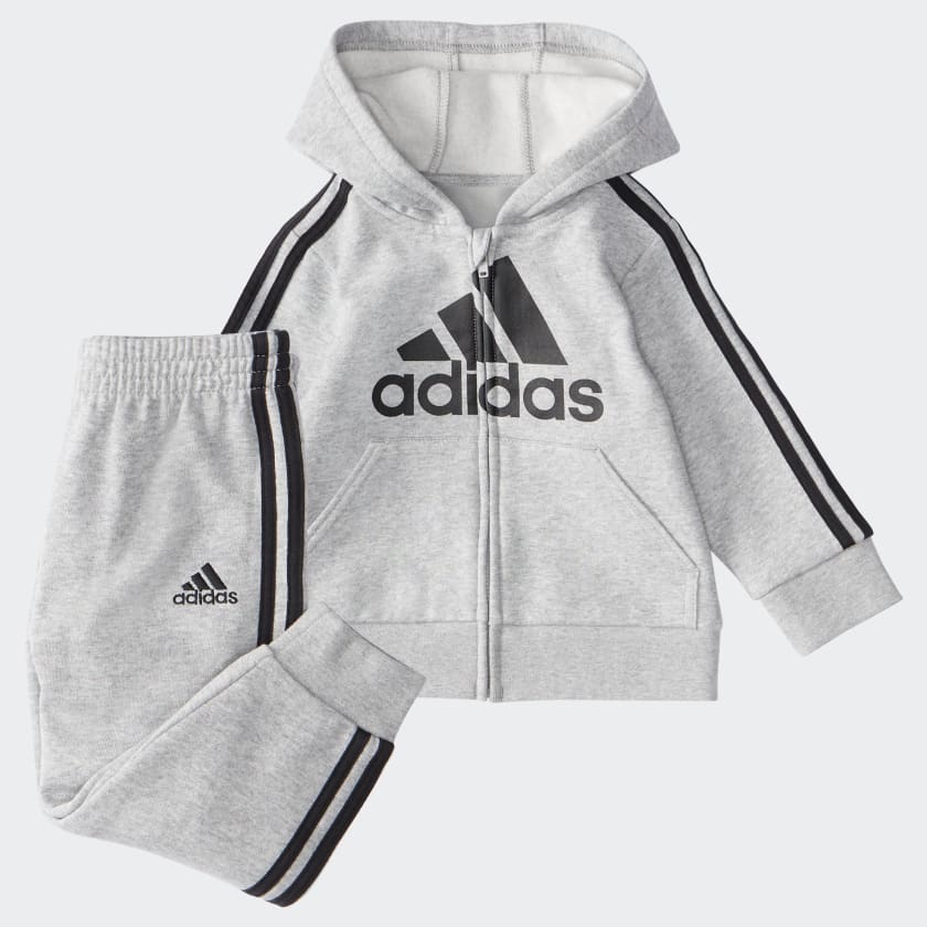 adidas Essential Fleece Hooded Jacket Set - Grey | Kids' Training ...