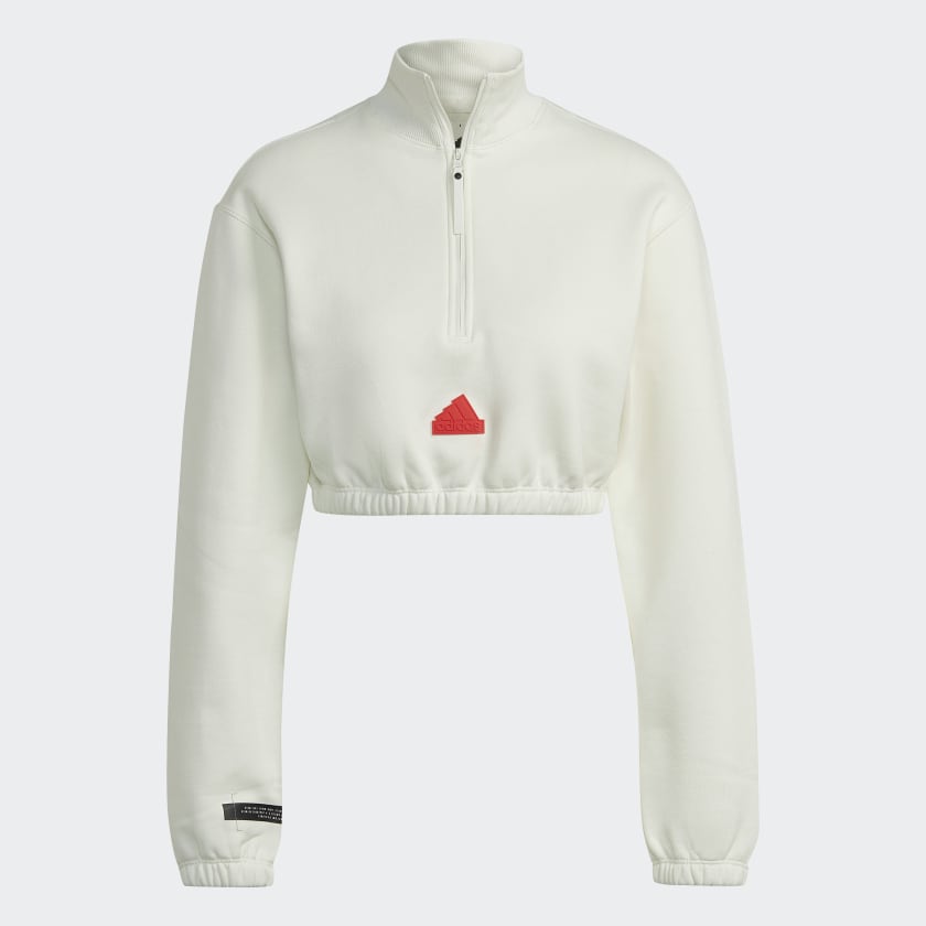 adidas Cropped Half-Zip Sweatshirt - White | Women's