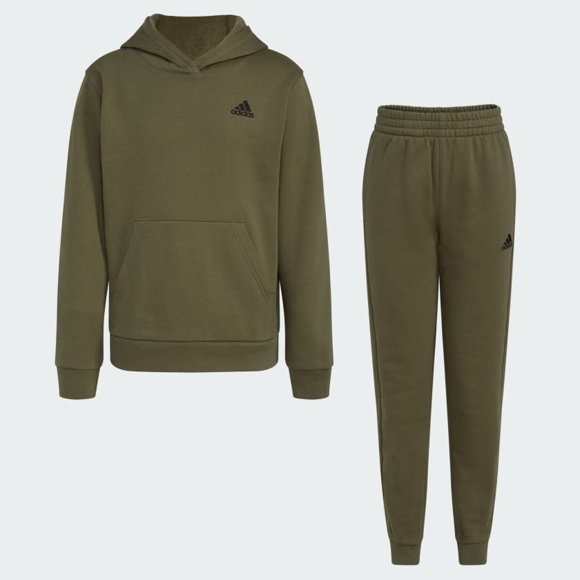 adidas Two-Piece Long Sleeve Hooded Pullover & Elastic Waistband Jogger Set  - Green, Kids' Training