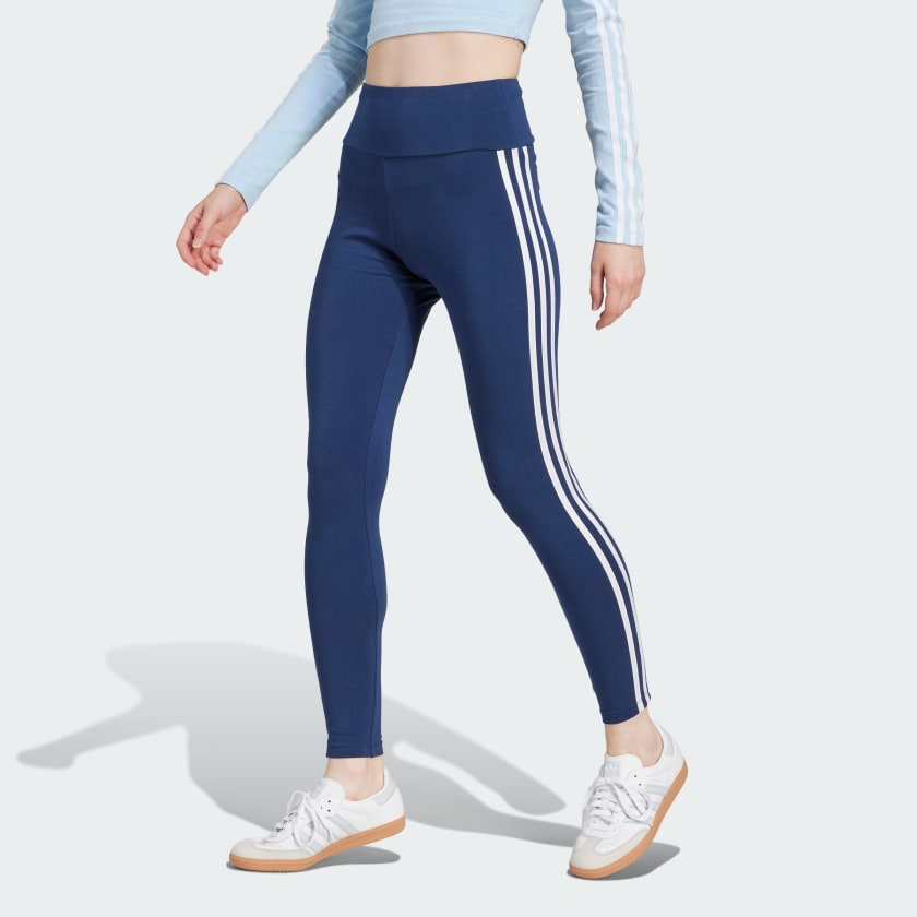 Navy adidas 3 stripe leggings outlet