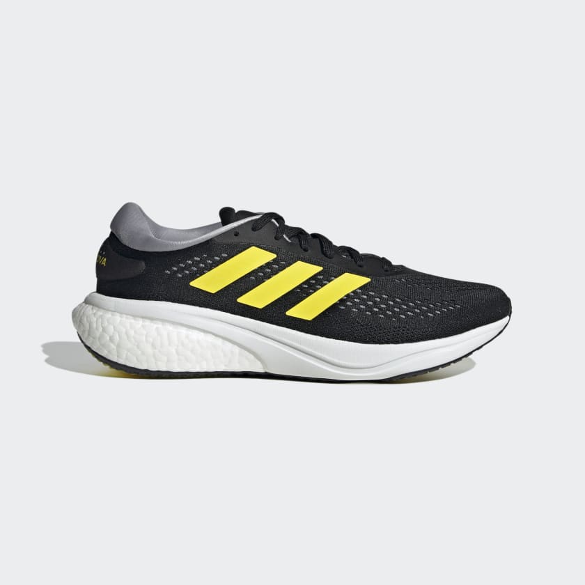 Adidas black and shop yellow running shoes