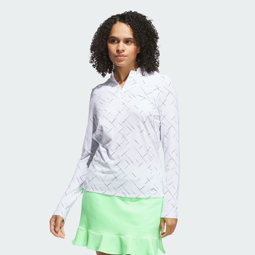 adidas Ultimate365 Printed Quarter-Zip Mock Neck Top - White