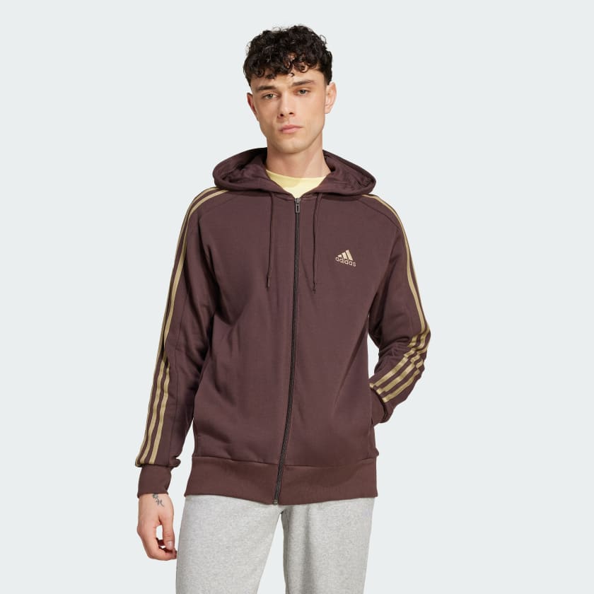 Felpa con cappuccio Essentials French Terry 3 Stripes Full Zip Marrone adidas adidas Italia