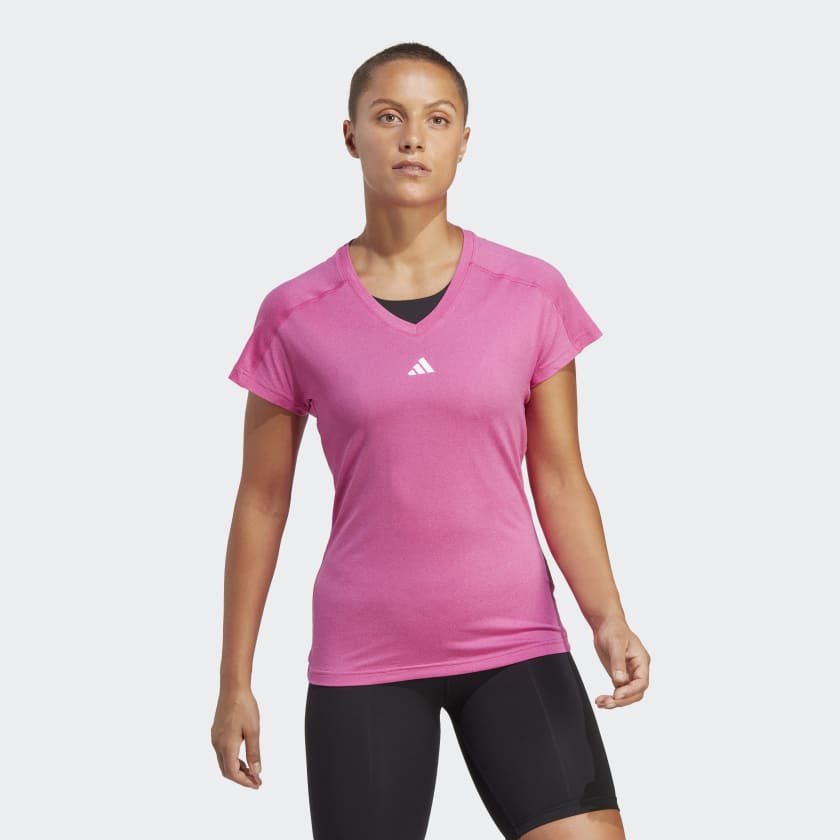 V-Neck AEROREADY US | Tee adidas Train | adidas Essentials Pink Branding Training - Minimal Women\'s