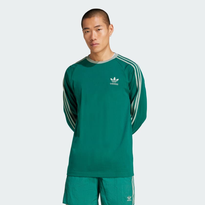 adidas Adicolor Classics 3 Stripes Long Sleeve Long Sleeve Top Green adidas UK