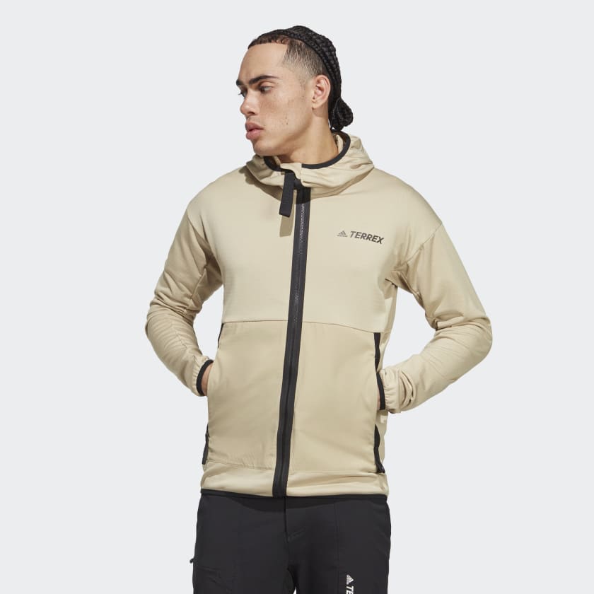 adidas TERREX Tech Fleece Light Hooded Hiking Jacket - Beige | Men's ...
