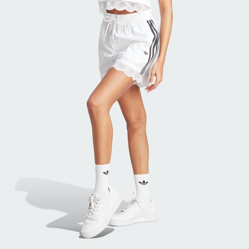 adidas Lace Trim 3-Stripes Shorts - White, Women's Lifestyle