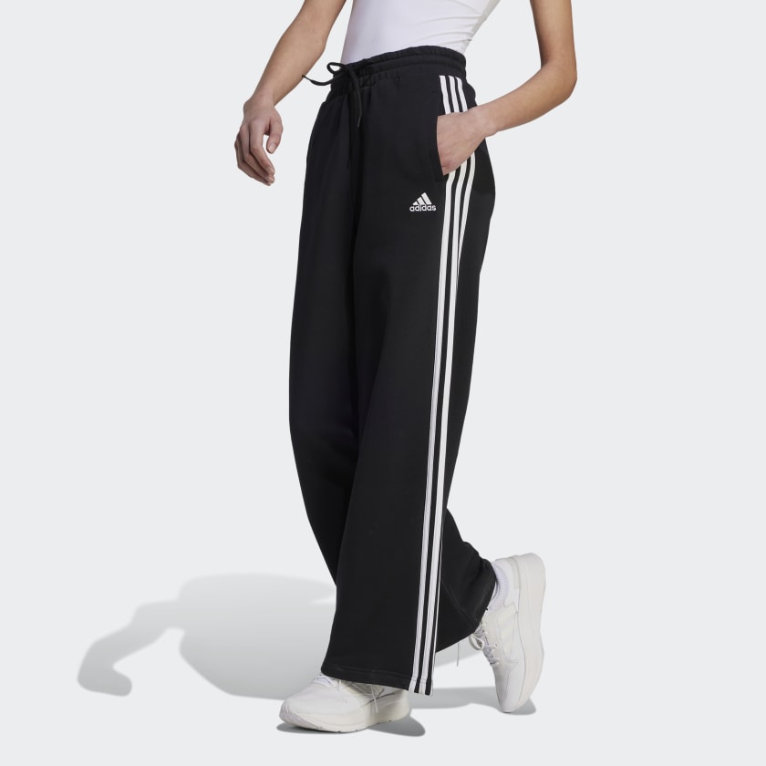 adidas Essentials 3-Stripes French Terry Wide Joggers - Black