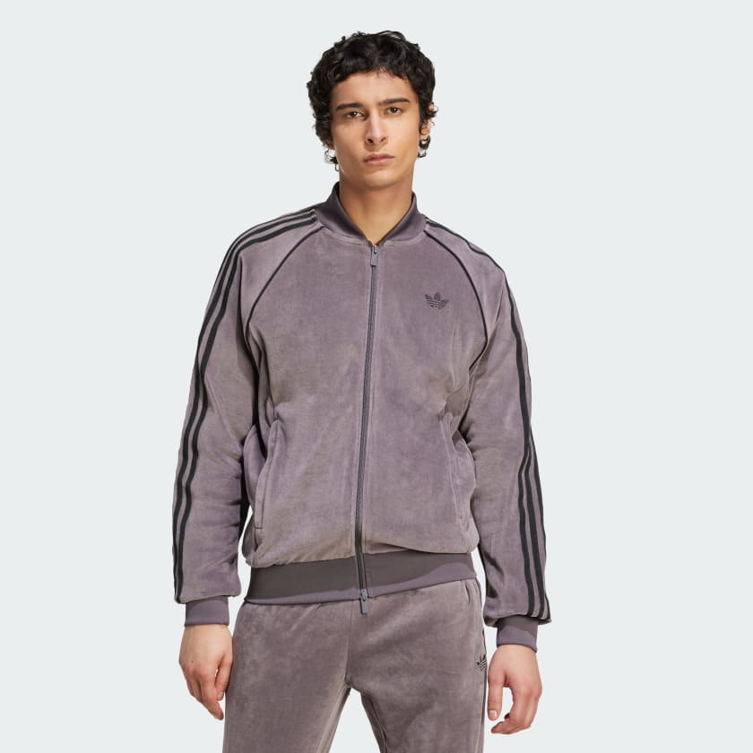 adidas SST Adicolor Velour Track Top - Grey | Free Shipping