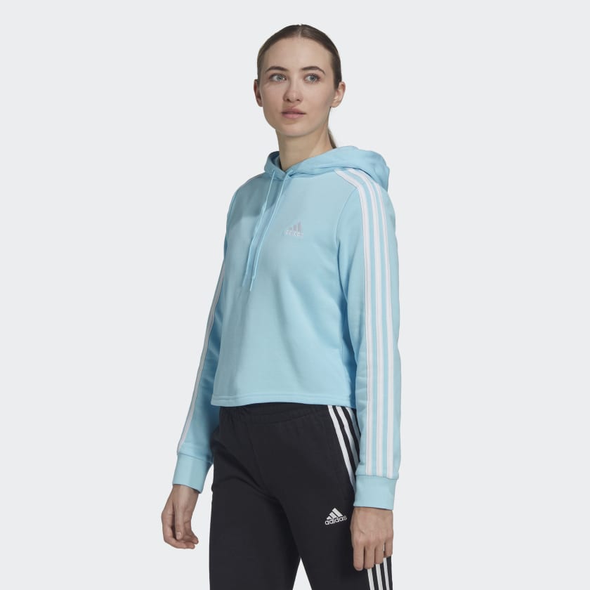 Essentials 3-Stripes Cropped Hoodie - Blue