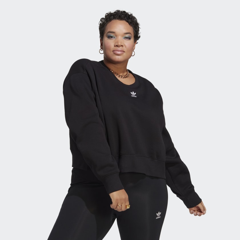 Women\'s (Plus Crew Lifestyle | | adidas Adicolor Essentials adidas - US Size) Black Sweatshirt