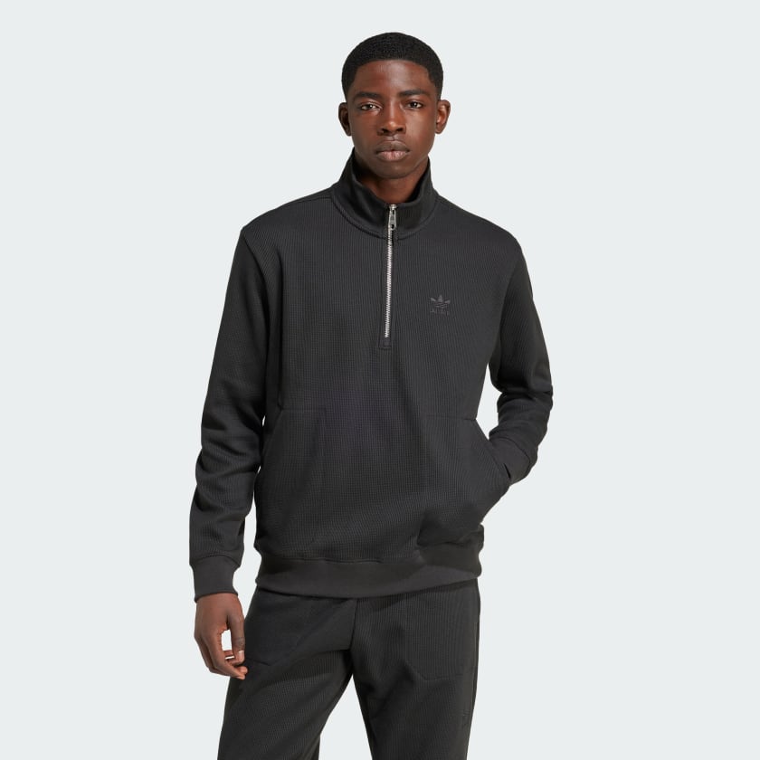 Felpa Trefoil Essentials Waffle 1 2 Zip Nero adidas adidas Italia