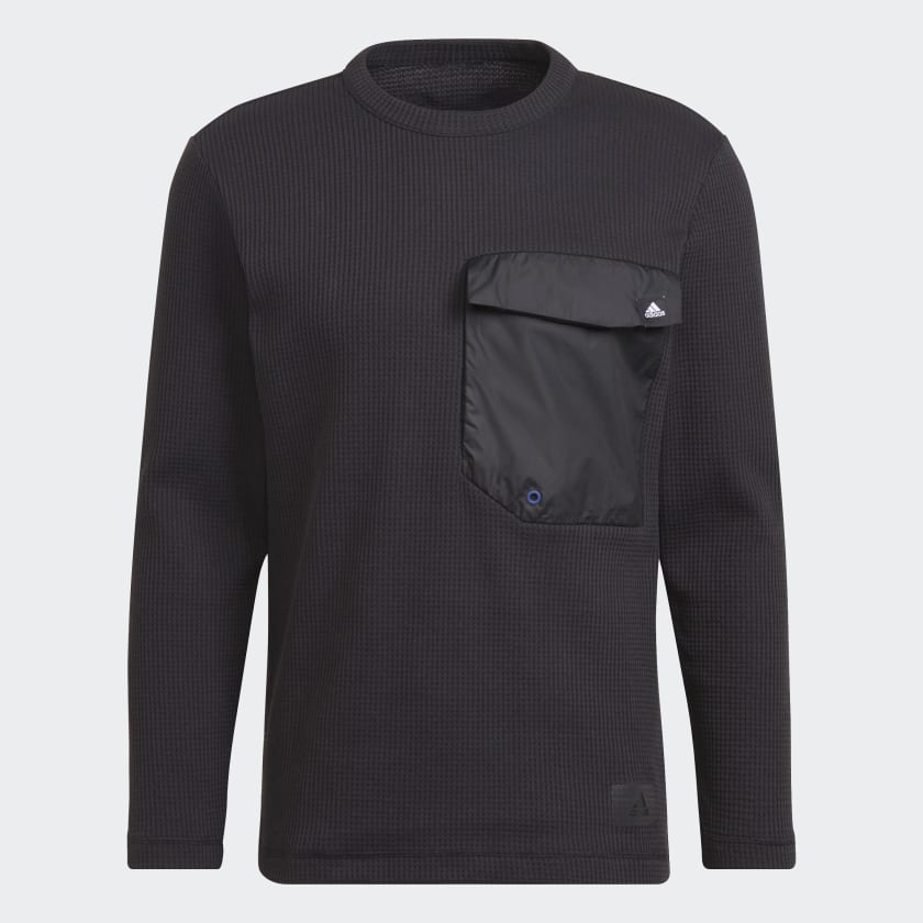 adidas Waffle Knit Pocket Sweatshirt - Black | Men's Training | adidas US