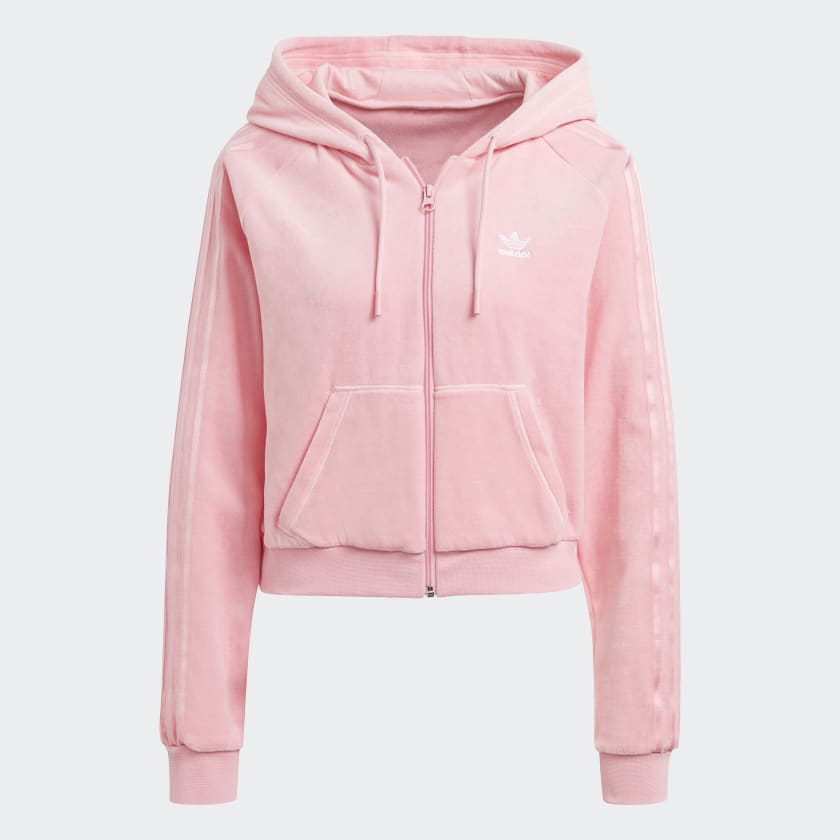 adidas Cropped Full Zip Hoodie Pink adidas Australia
