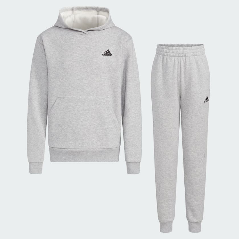 adidas Two-Piece Heather Long Sleeve Hooded Pullover & Elastic Waistband  Jogger Set - Grey | Kids' Training | adidas US
