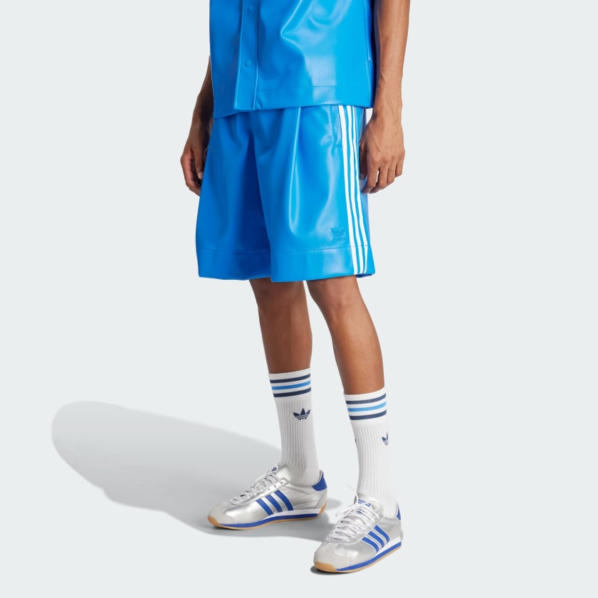 Adidas Faux Leather Adicolor 3 Stripes Shorts Men Blue Bird 2XL
