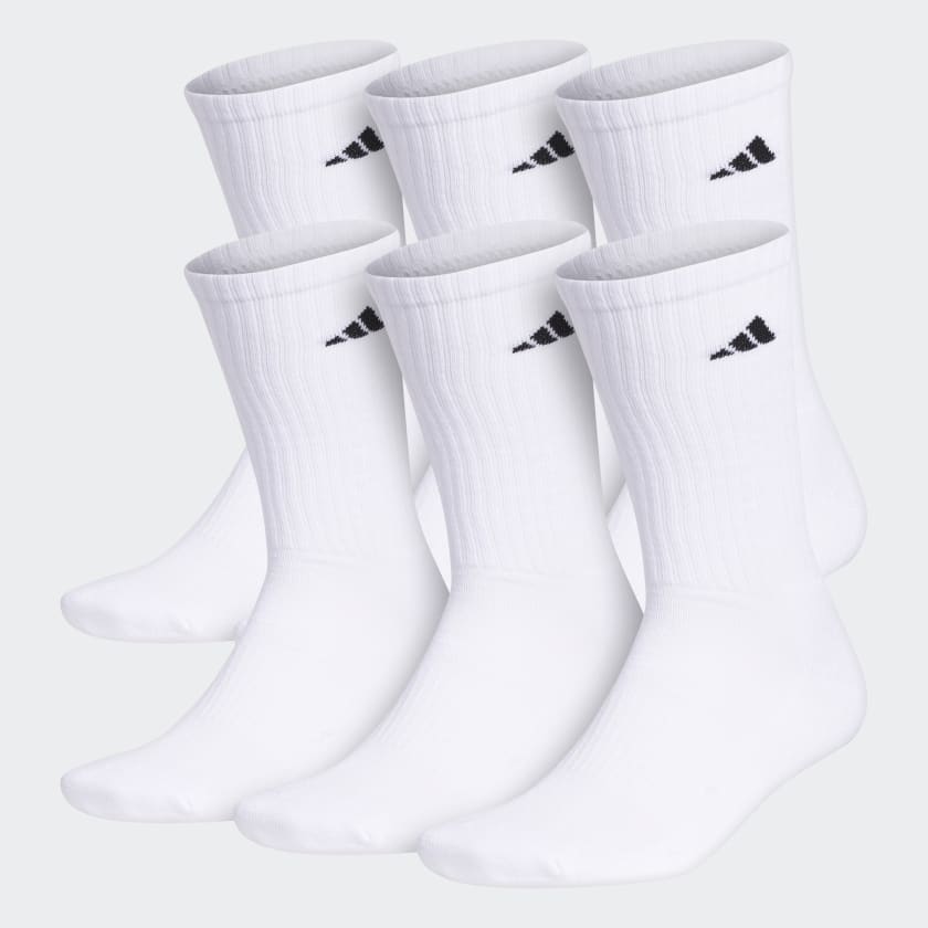 adidas Athletic Cushioned Men's Crew Socks - 6 Pack - Free Shipping