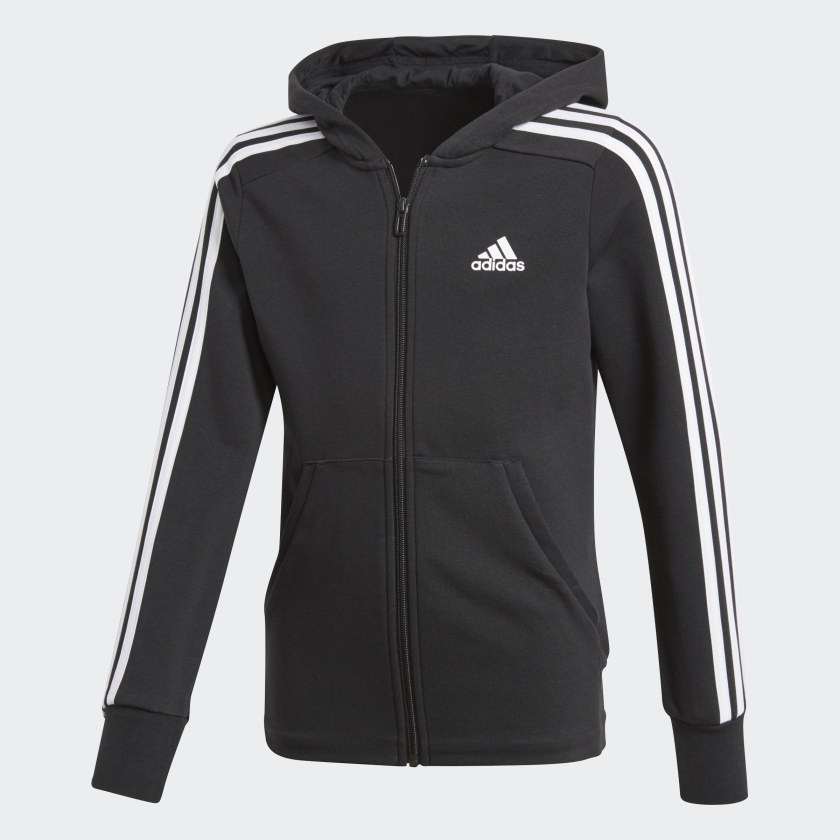 adidas Essentials 3 Streifen Kapuzenjacke Schwarz | adidas adidas Mädchen Essentials 3 Streifen Kapuzenjacke:
