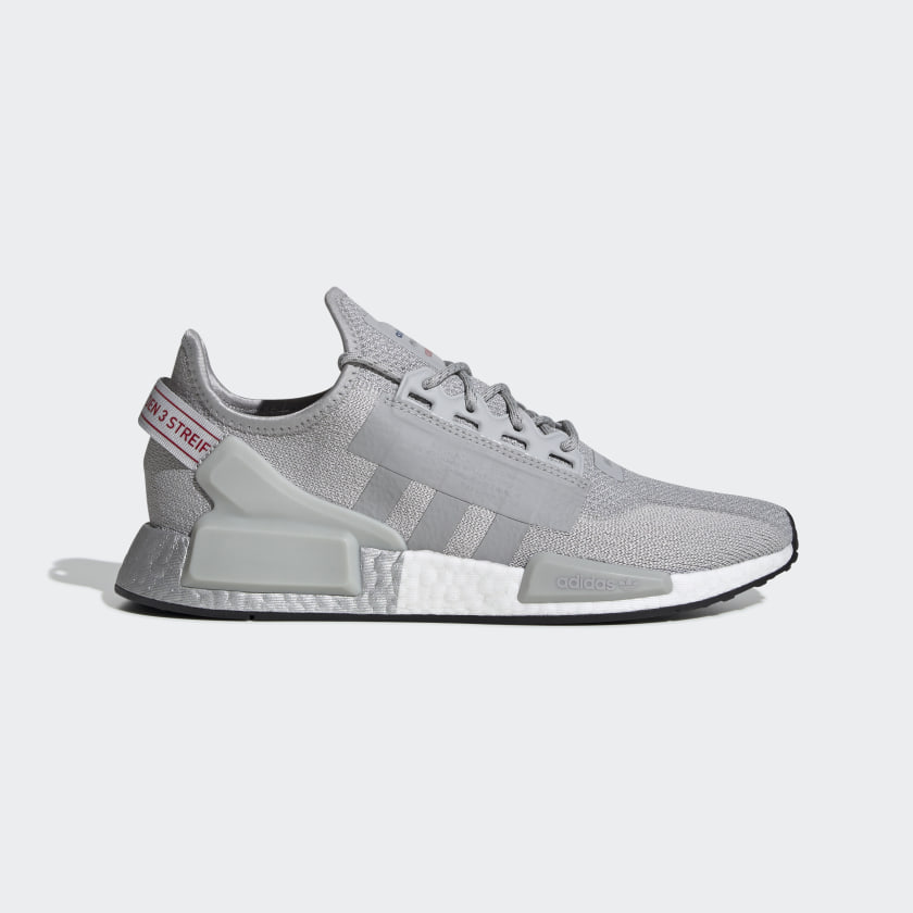 white and gray nmds