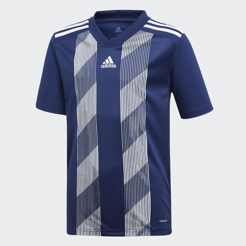 blue white striped soccer jersey