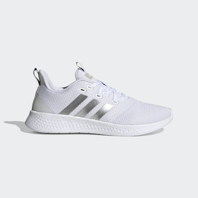 white adidas trainers with silver stripes