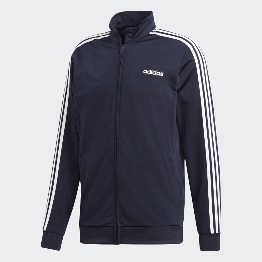 adidas black jacket with blue stripes