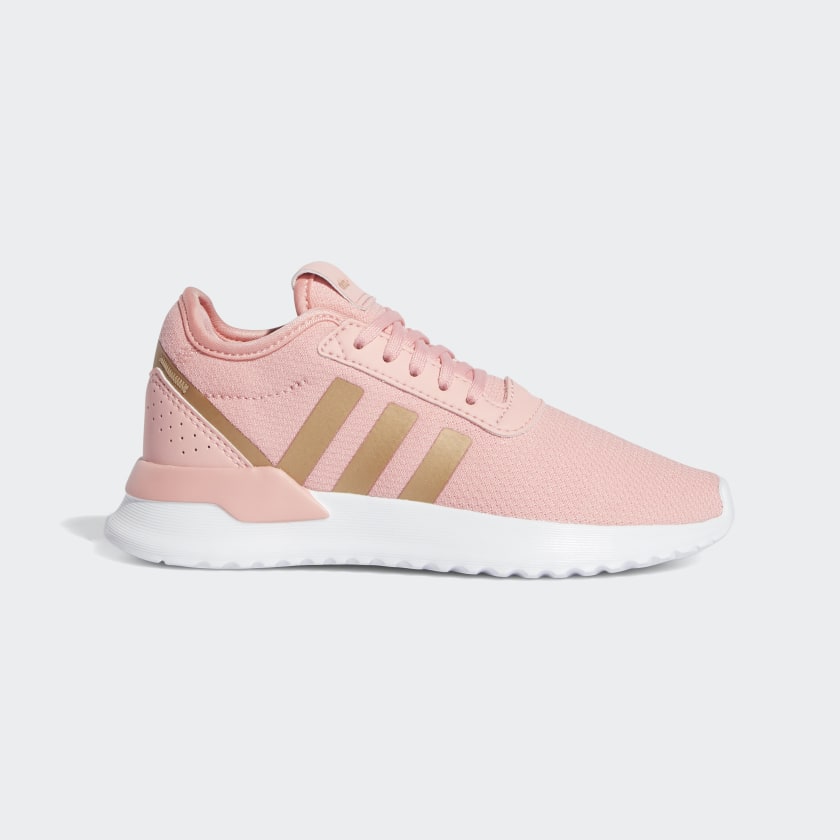 white adidas with rose gold stripes