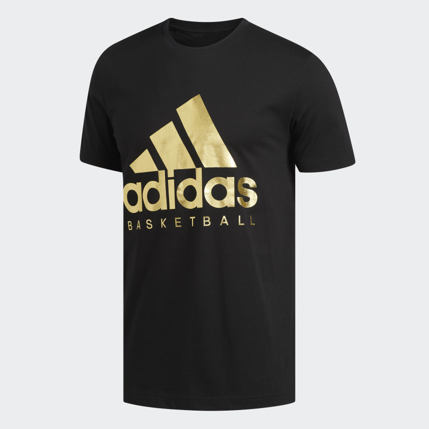 white adidas t shirt with gold logo