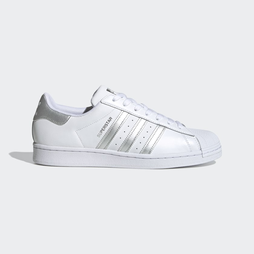 adidas superstar white & metallic silver girls shoes