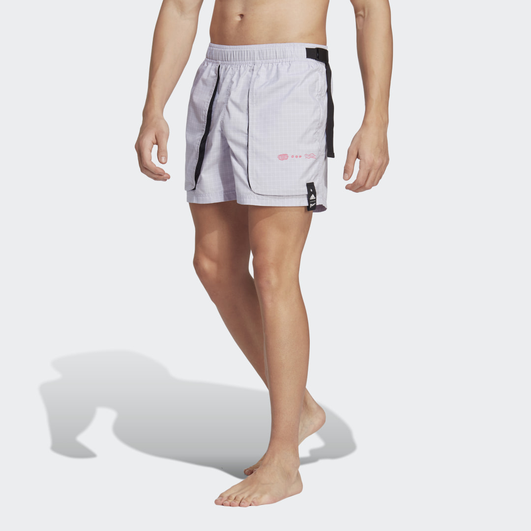 adidas Parley Buckle Cargo Swim Shorts (Gender Neutral) Silver Dawn XS Mens