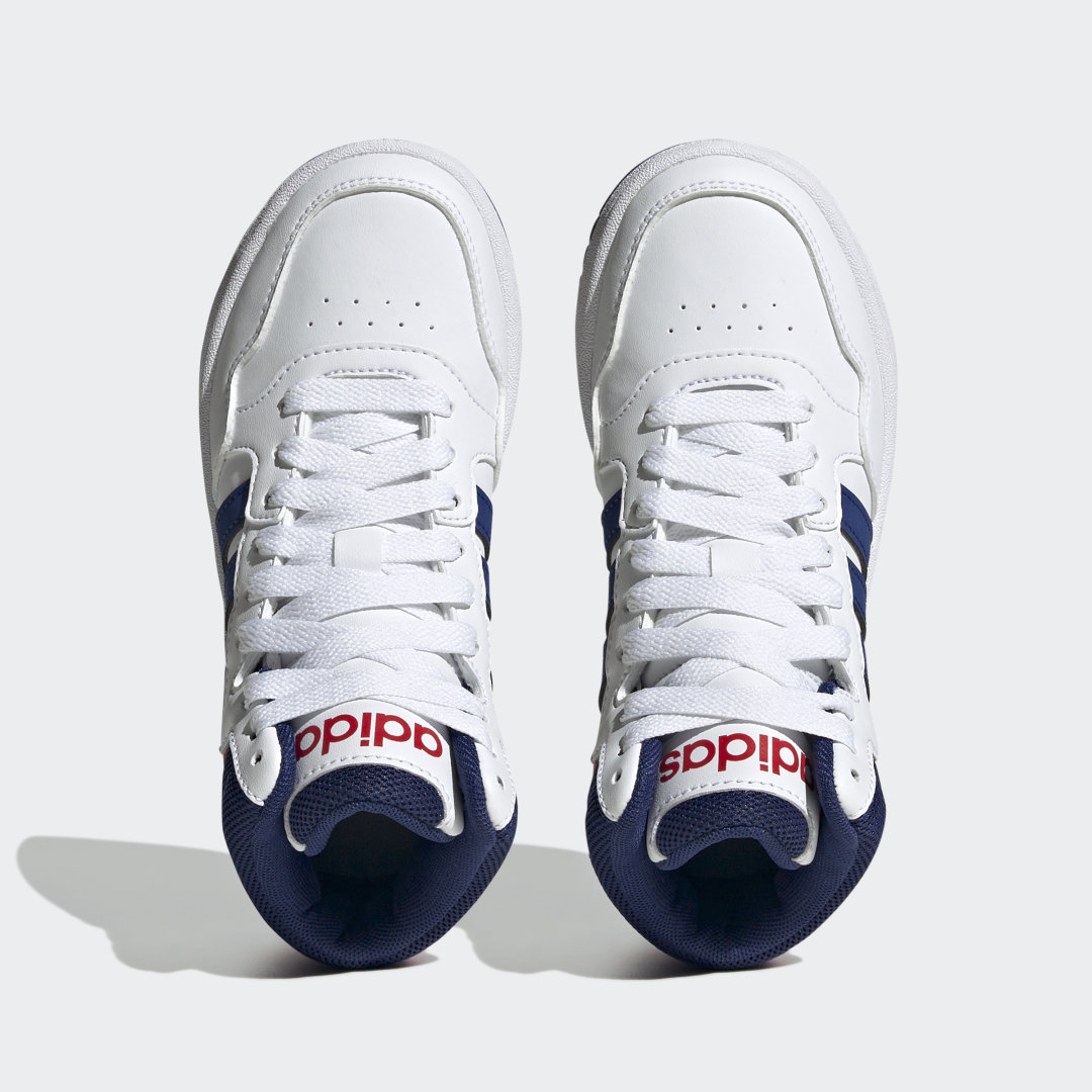

adidas Tenis Hoops Mid Niño, Blanco/victory azul/better scarlet
