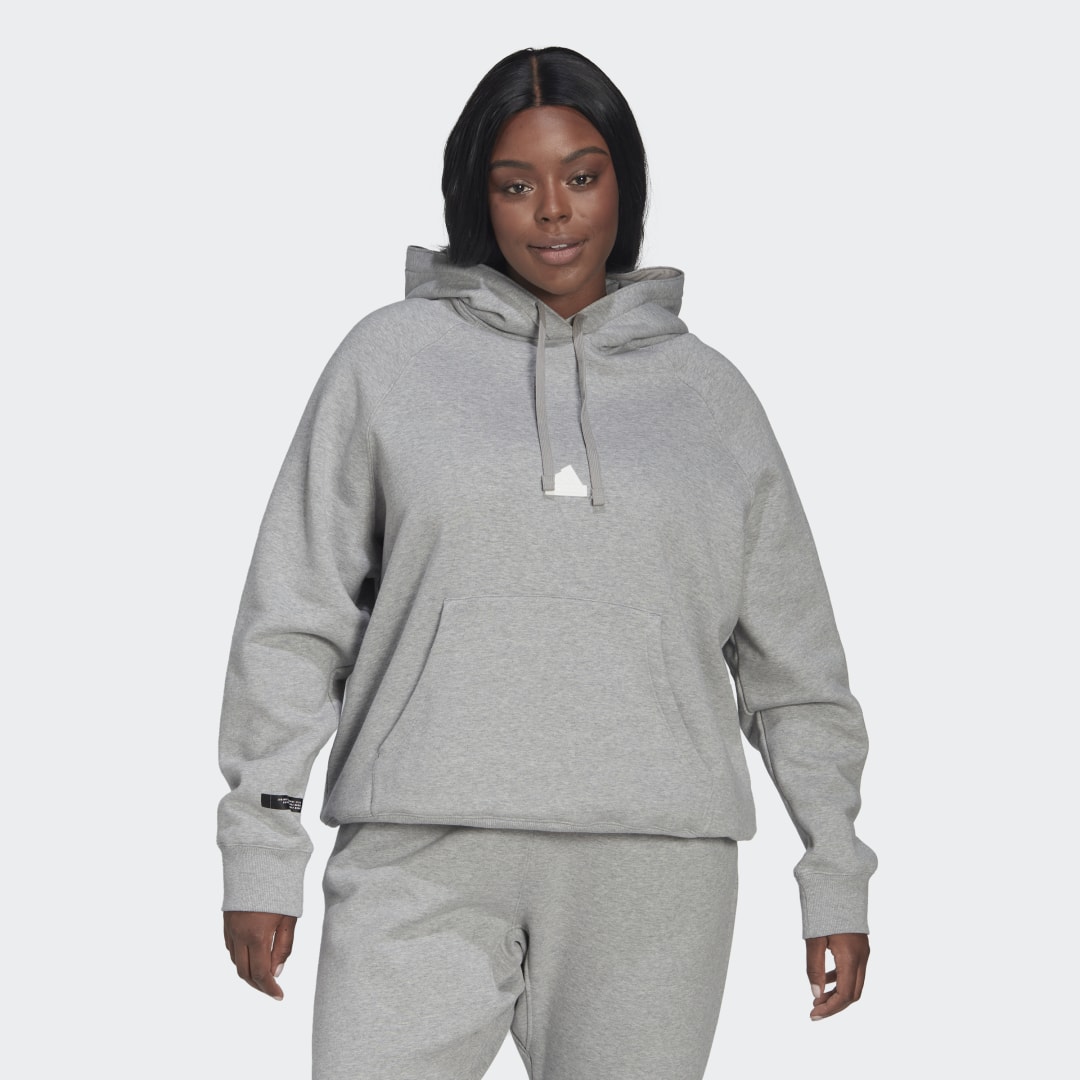 adidas Oversized Hooded Sweatshirt (Plus Size) Medium Grey Heather 1X Womens