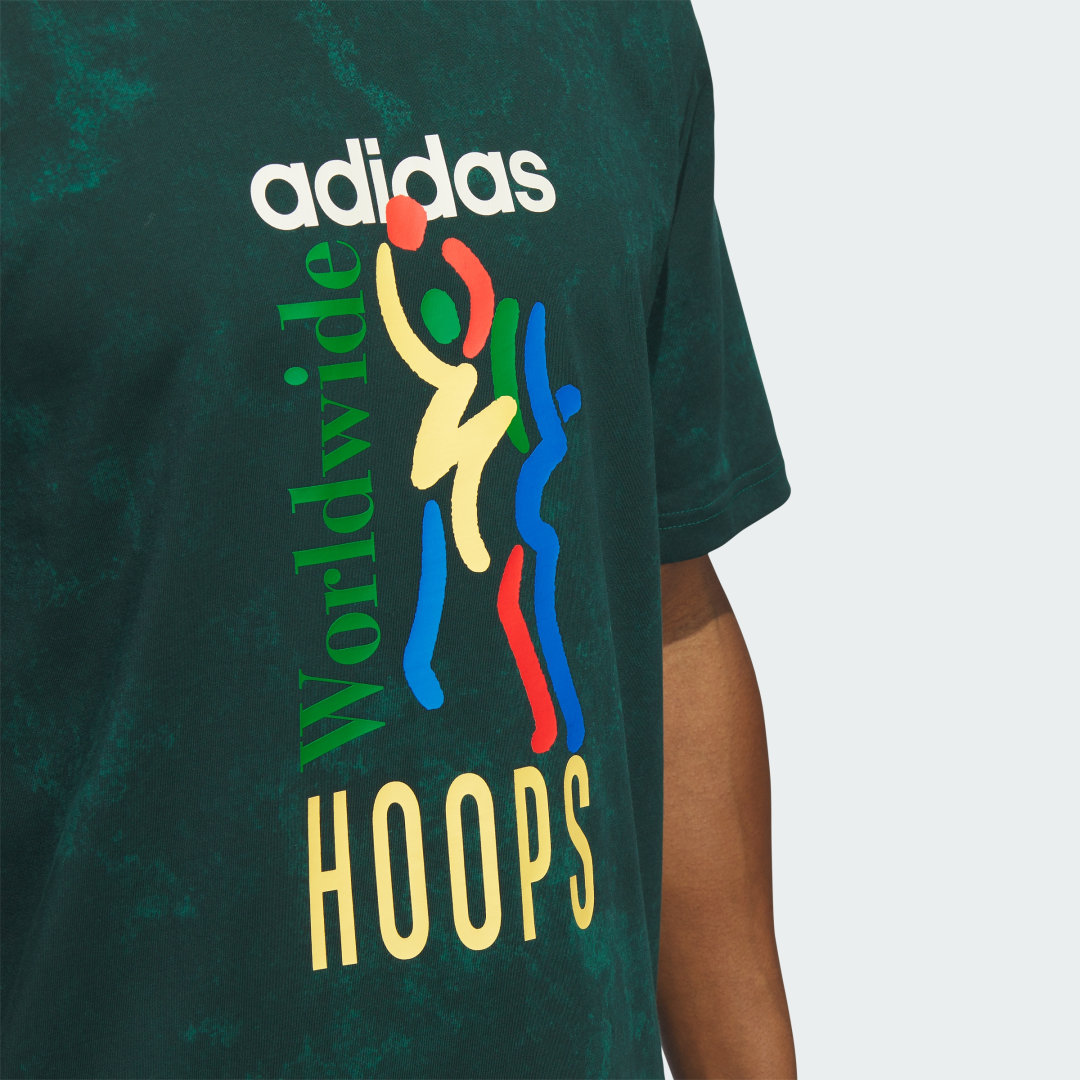 

adidas Playera Estampada Worldwide Hoops Hombre, Collegiate verde/verde night