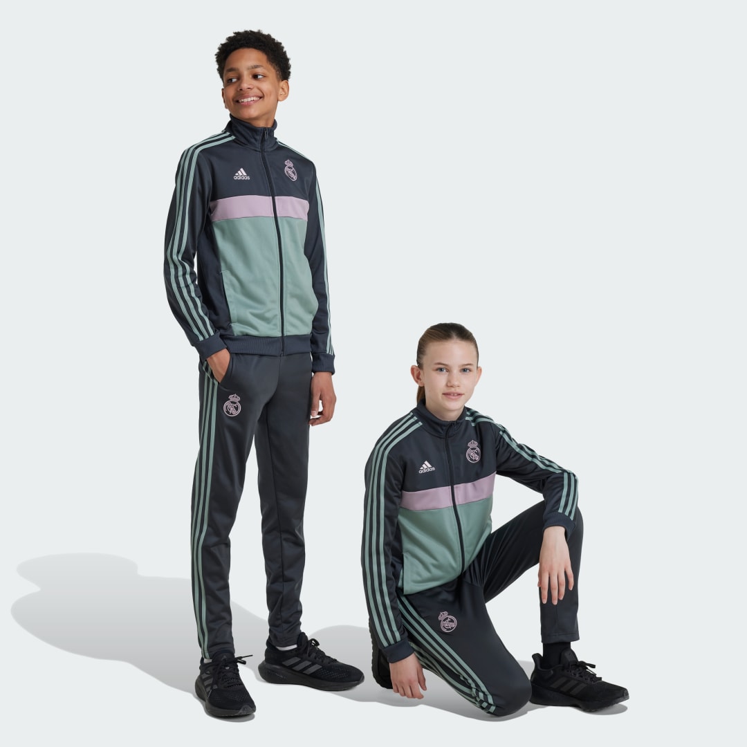 Adidas Perfor ce Junior Real Madrid trainingspak grijs mintgroen wit Polyester Opstaande kraag 140