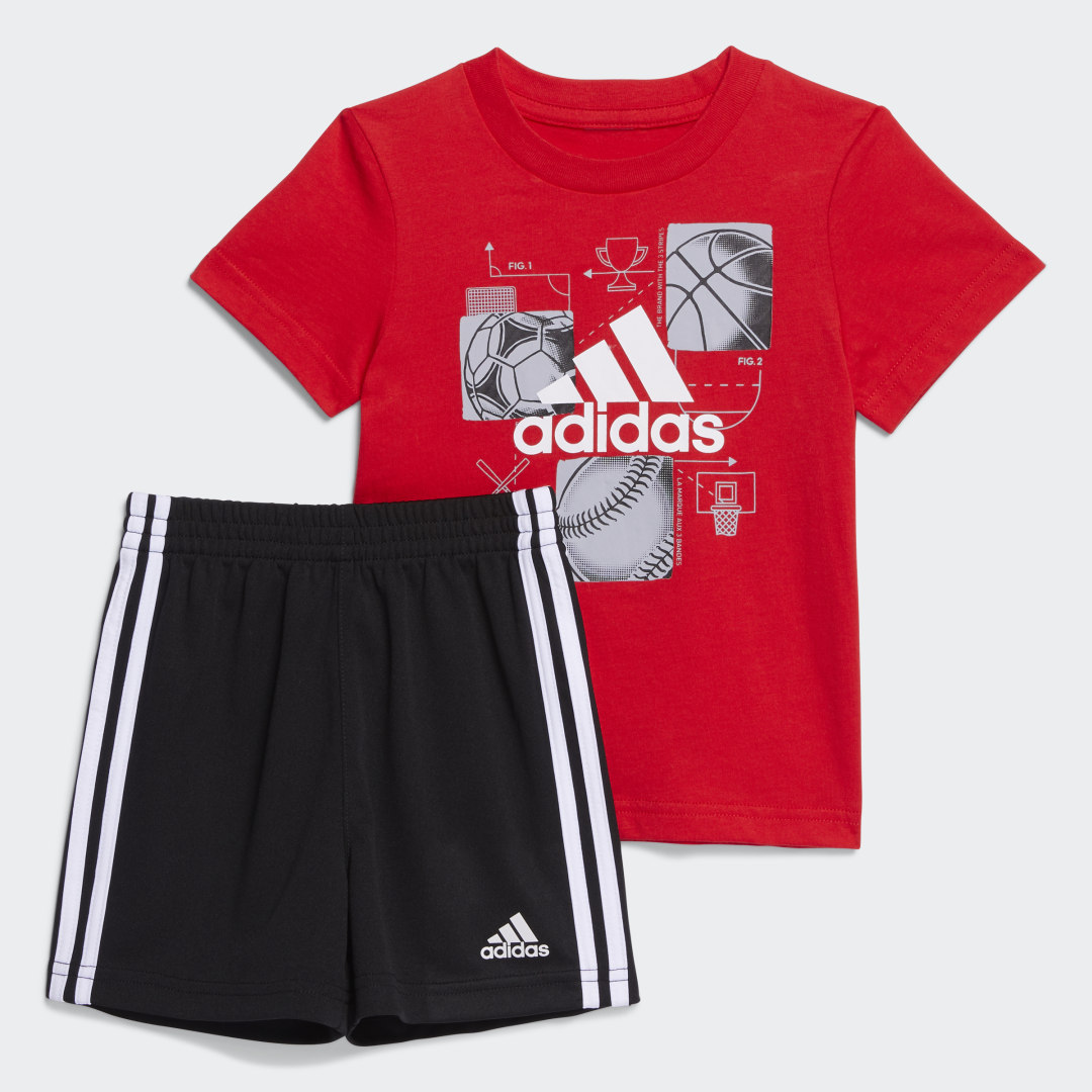 adidas Graphic Tee and Shorts Set Vivid Red 18M Kids