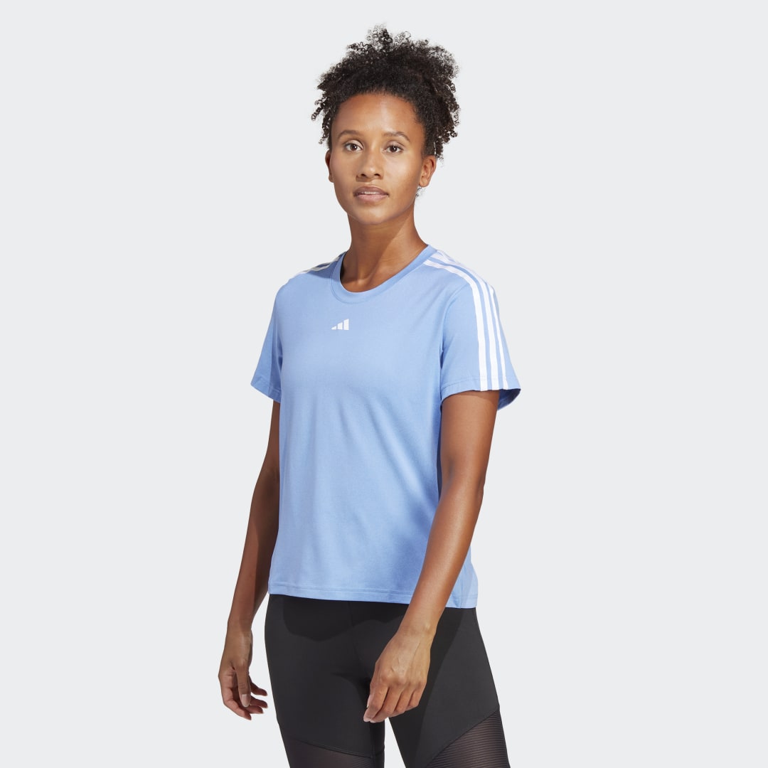 

adidas Playera Aeroready Train Essentials 3 Franjas Mujer, Azul fusion/blanco