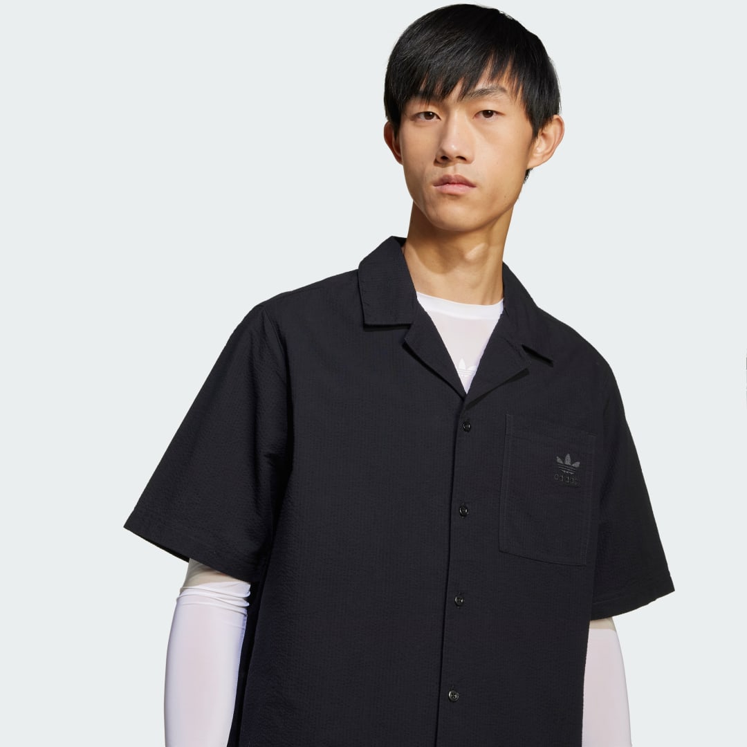 Adidas Essentials Seersucker Overhemd met Korte Mouwen
