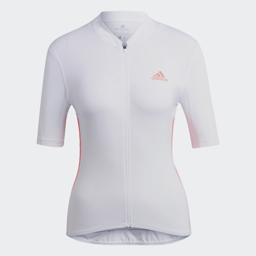 

adidas Maillot - Playera de Ciclismo Manga Corta Mujer, Blanco/acid rojo
