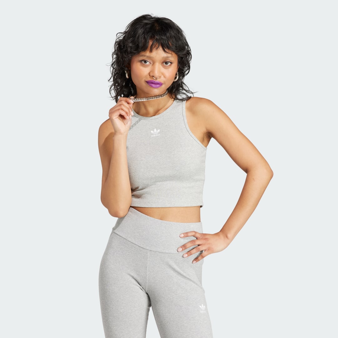 

adidas Camiseta sin Mangas Essentials Rib Mujer, Gris