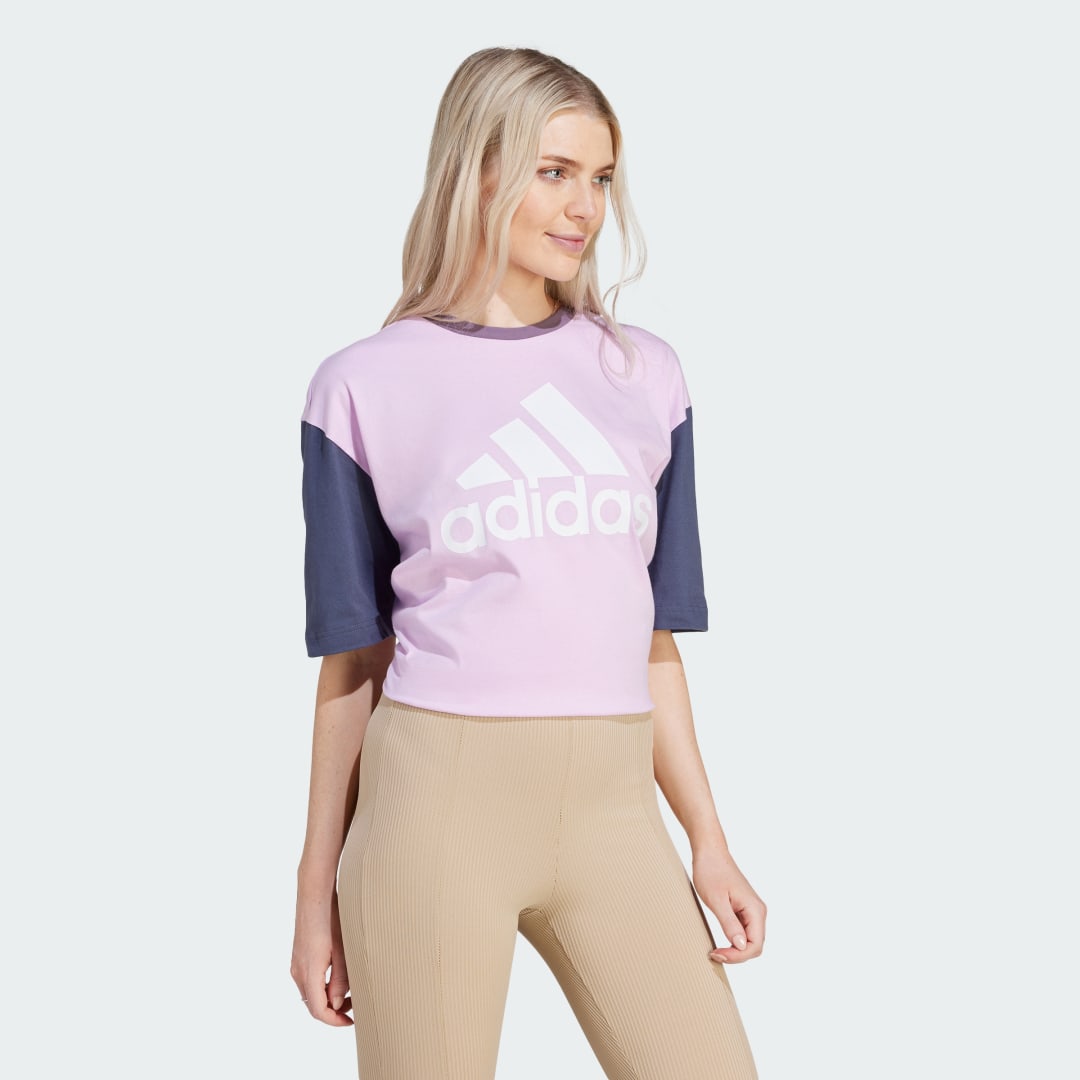 

adidas Playera Essentials Boyfriend Logo Grande Mujer, Bliss lilac/shadow azul/shadow violeta/blanco