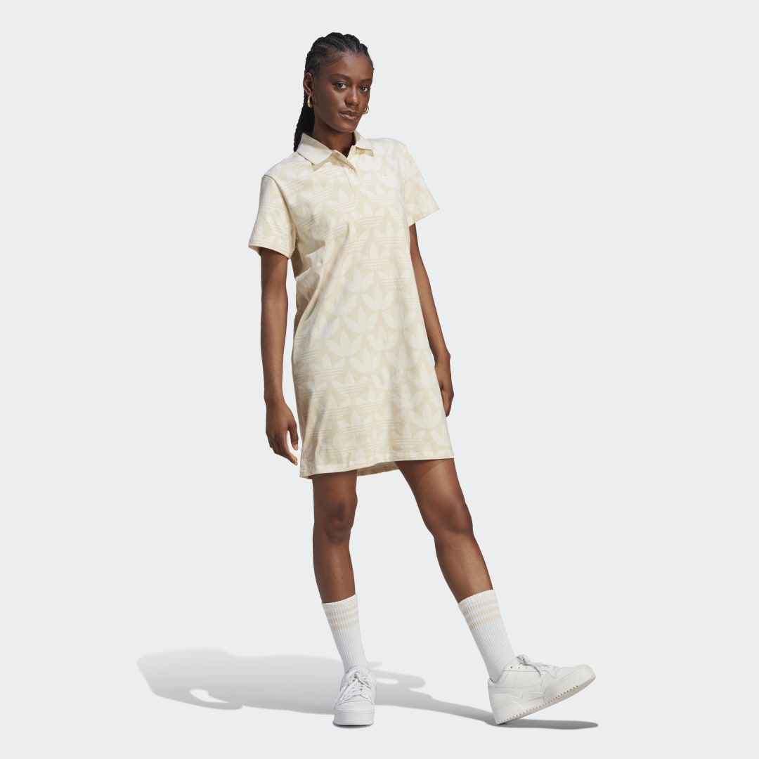 Image of adidas Trefoil Monogram Polo Dress Wonder White S - Women Lifestyle Dresses