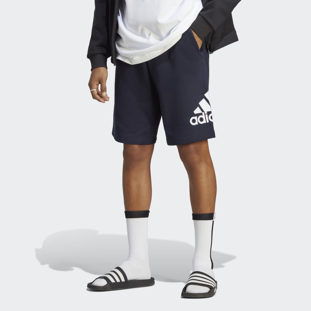 Image of adidas Essentials Big Logo French Terry Shorts Dark Blue S - Men Lifestyle Shorts
