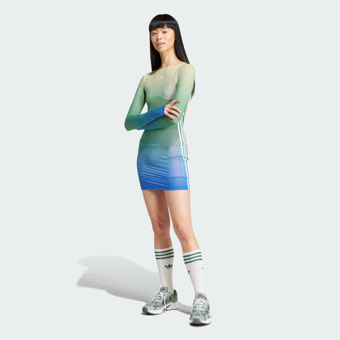 Image of adidas adidas Originals Allover Print Long Sleeve Mini Dress Multicolor XS - Women Lifestyle Dresses