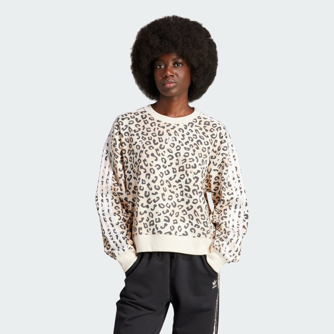Adidas Originals 3-Stripes Leopard Boxy Crew Sweatshirt Wonder White- Dames Wonder White